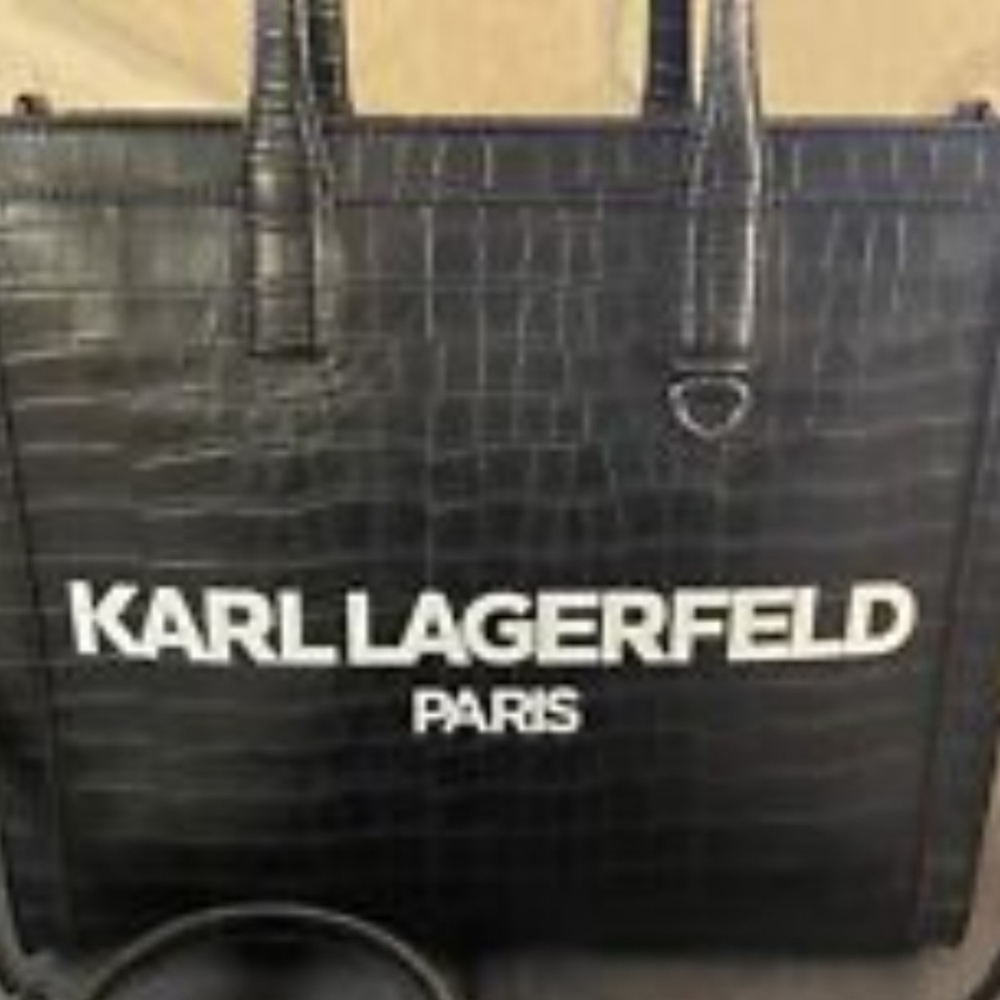 Karl Lagerfeld Black Croc-Embossed Logo Tote